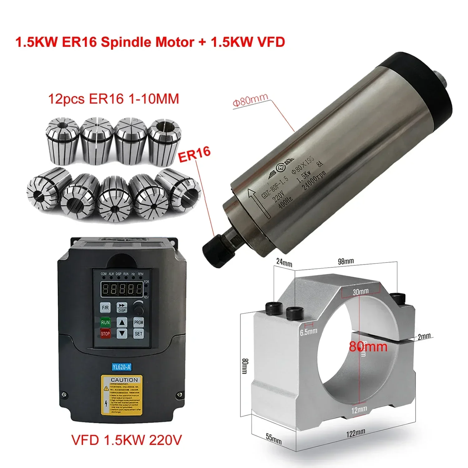 CNC 공냉식 800W 1500W 2200W 스핀들 모 - Er20 Collet Chuck Spindle Motor 220V 리뷰 및 가격